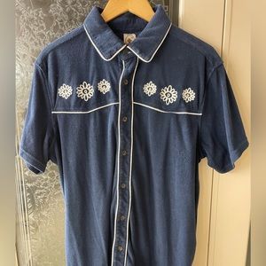 Dandy Del Mar Gaucho XL Terry Cloth Button Up shirt Vintage Navy